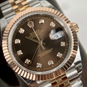 Đồng Hồ Bọc Vàng Rolex DateJust Mặt Số Chocolate Đính Đá Nhà Máy GM 41mm (3)