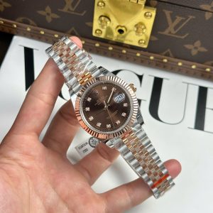 Đồng Hồ Bọc Vàng Rolex DateJust Mặt Số Chocolate Đính Đá Nhà Máy GM V5 41mm (7)