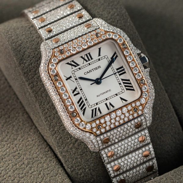 Đồng Hồ Cartier Santos Nữ Chế Tác Full Kim Cương Moissanite Hong Kong 35mm (2)