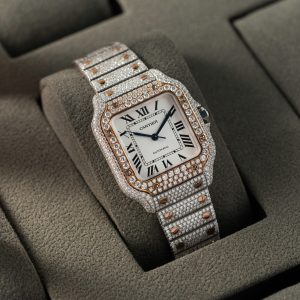 Đồng Hồ Cartier Santos Nữ Chế Tác Full Kim Cương Moissanite Hong Kong 35mm (2)