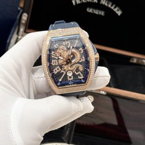 Đồng Hồ Franck Muller Nam Đính Đá Họa Tiết Rồng Màu Xanh Dương V45 ABF 45mm