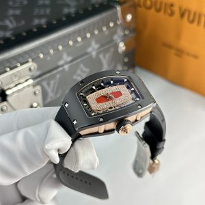 Đồng Hồ Richard Mille Chế Tác Vỏ Gốm Đen RM07 Mặt Số Đỏ 36mm