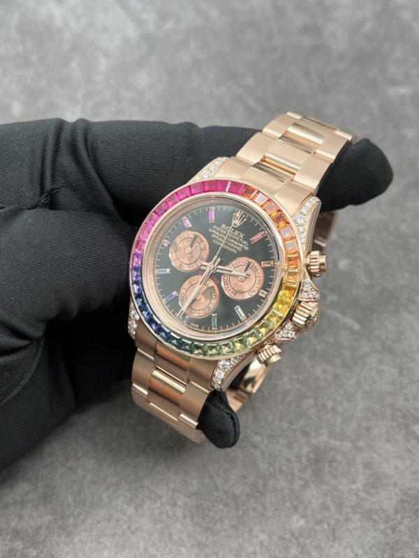 Đồng Hồ Rolex Daytona Rainbow Vàng Khối Kim Cương Đá Quý Tự Nhiên 40mm (5)