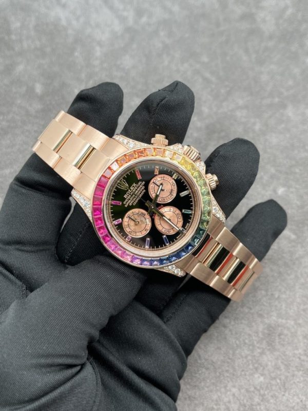 Đồng Hồ Rolex Daytona Rainbow Vàng Khối Kim Cương Đá Quý Tự Nhiên 40mm (5)