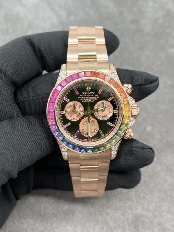 Đồng Hồ Rolex Daytona Rainbow Vàng Khối Kim Cương Đá Quý Tự Nhiên 40mm (5)