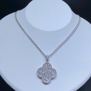 Vòng Cổ Van Cleef And Arpels Magic Alhambra 2 Vòng Dây Chế Tác Kim Cương Vàng Trắng 18K (2)