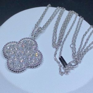 Vòng Cổ Van Cleef And Arpels Magic Alhambra 2 Vòng Dây Chế Tác Kim Cương Vàng Trắng 18K (2)