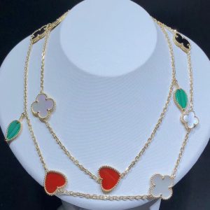 Vòng Cổ Van Cleef & Arpels Lucky Alhambra Tuỳ Chỉnh Đá Quý Xà Cừ Vàng 18K (2)