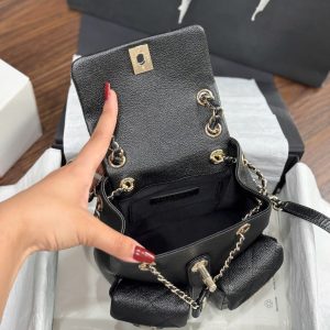 Balo Nữ Chanel Mini 23SS Siêu Cấp Da Hạt Màu Đen 16.5x17 (2)