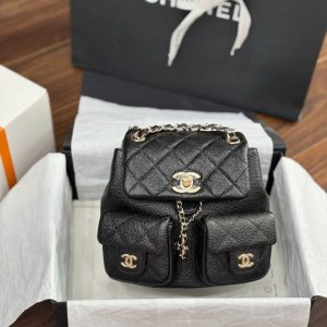 Balo Nữ Chanel Mini 23SS Siêu Cấp Da Hạt Màu Đen 16.5x17 (2)