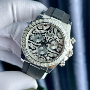 Đồng Hồ Rolex Cosmograph Daytona Eye Of The Tiger Chế Tác Kim Cương Moissanite Baguette 40mm (2)