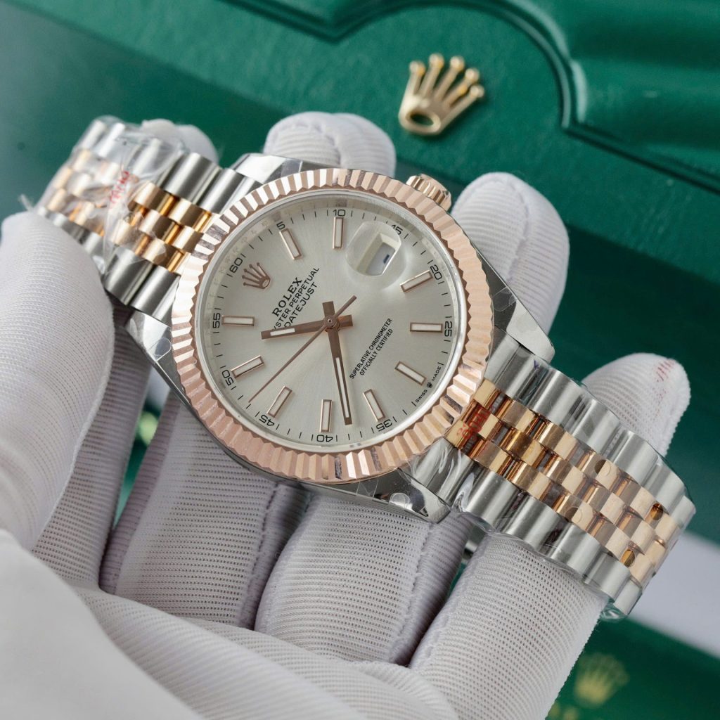 Đồng Hồ Rolex DateJust Chế Tác Bọc Vàng Thật Cọc Số Dạ Quang GM Factory 41mm (2)