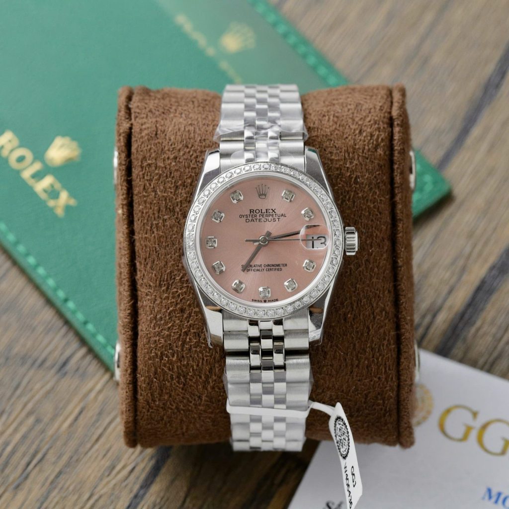 Đồng Hồ Rolex DateJust Replica 11 Nữ Mặt Hồng Đính Kim Cương Moissanite 31mm (2)