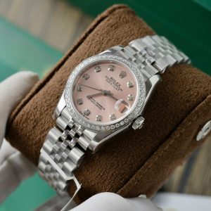 Đồng Hồ Rolex DateJust Replica 11 Nữ Mặt Hồng Đính Kim Cương Moissanite 31mm (2)