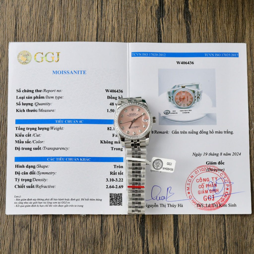 Đồng Hồ Rolex DateJust Replica 11 Nữ Mặt Hồng Đính Kim Cương Moissanite 31mm (2)