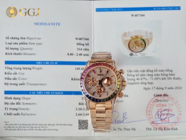 Đồng Hồ Rolex Daytona Rainbow 116595 Chế Tác Bọc Vàng Thật + Ruby + Kim Cương Moissanite 40mm (11)