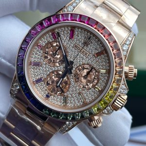 Đồng Hồ Rolex Daytona Rainbow 116595 Chế Tác Bọc Vàng Thật + Ruby + Kim Cương Moissanite 40mm (2)