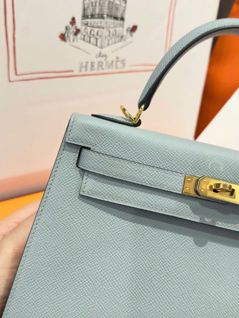 Túi Hàng Hiệu Hermes Kelly Like Auth Nữ Màu Xám Khoá Vàng 25cm (2)