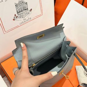 Túi Hàng Hiệu Hermes Kelly Like Auth Nữ Màu Xám Khoá Vàng 25cm (2)