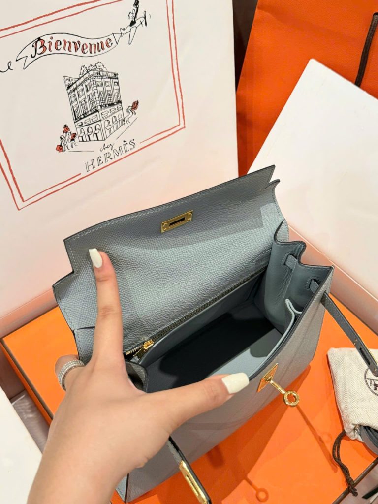 Túi Hàng Hiệu Hermes Kelly Like Auth Nữ Màu Xám Khoá Vàng 25cm (2)