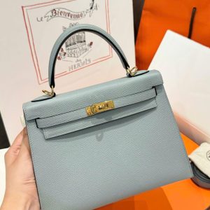 Túi Hàng Hiệu Hermes Kelly Like Auth Nữ Màu Xám Khoá Vàng 25cm (2)