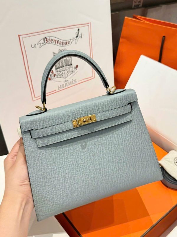 Túi Hàng Hiệu Hermes Kelly Like Auth Nữ Màu Xám Khoá Vàng 25cm (2)