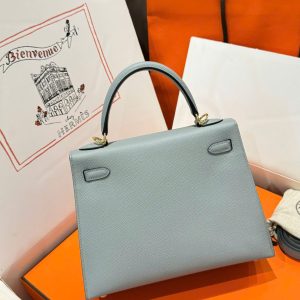 Túi Hàng Hiệu Hermes Kelly Like Auth Nữ Màu Xám Khoá Vàng 25cm (2)