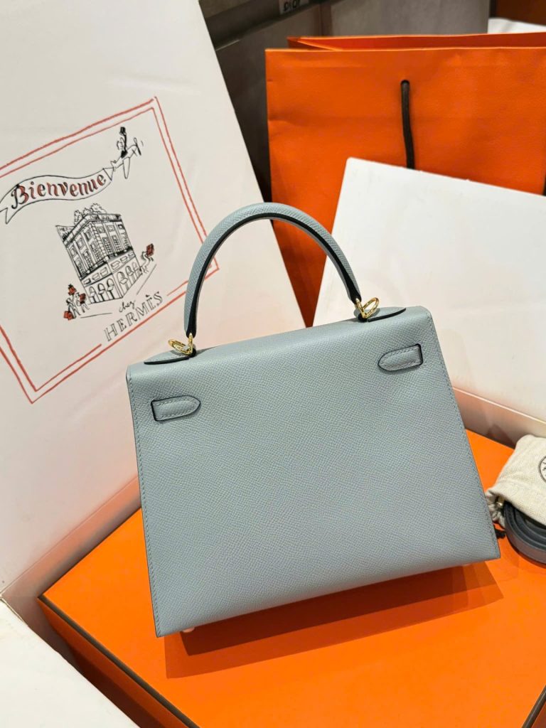 Túi Hàng Hiệu Hermes Kelly Like Auth Nữ Màu Xám Khoá Vàng 25cm (2)