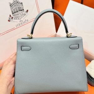 Túi Hàng Hiệu Hermes Kelly Like Auth Nữ Màu Xám Khoá Vàng 25cm (2)