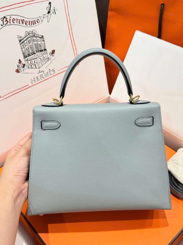 Túi Hàng Hiệu Hermes Kelly Like Auth Nữ Màu Xám Khoá Vàng 25cm (2)