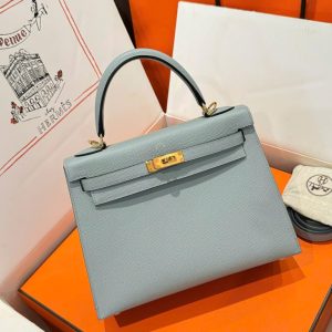 Túi Hàng Hiệu Hermes Kelly Like Auth Nữ Màu Xám Khoá Vàng 25cm (2)