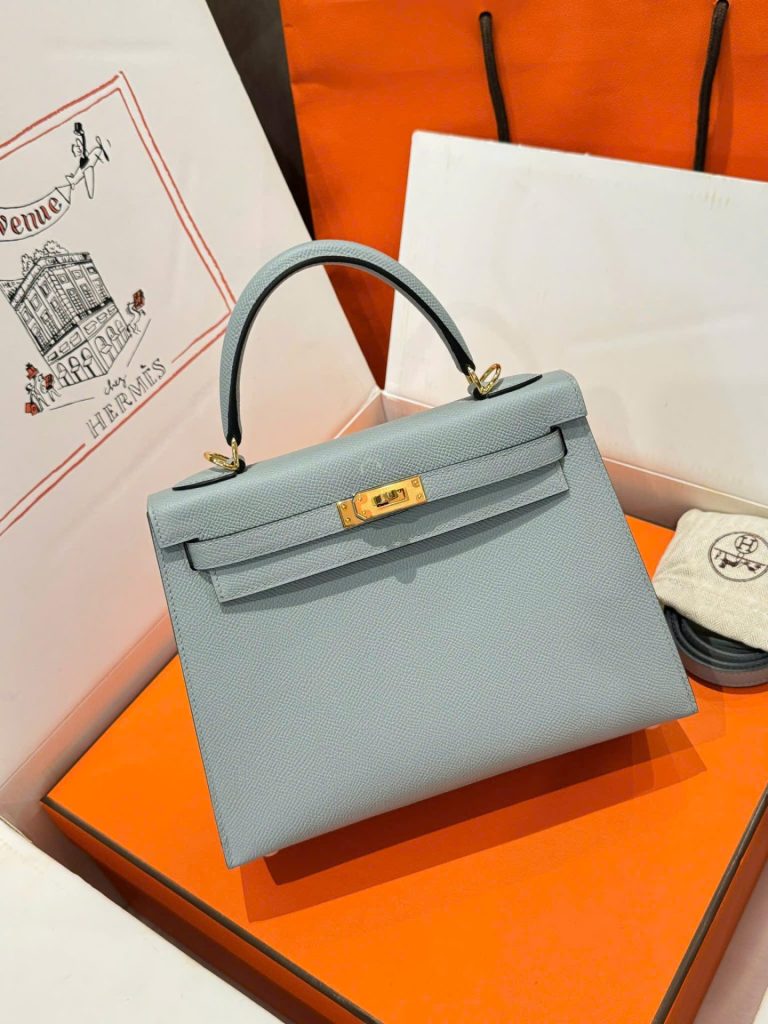 Túi Hàng Hiệu Hermes Kelly Like Auth Nữ Màu Xám Khoá Vàng 25cm (2)