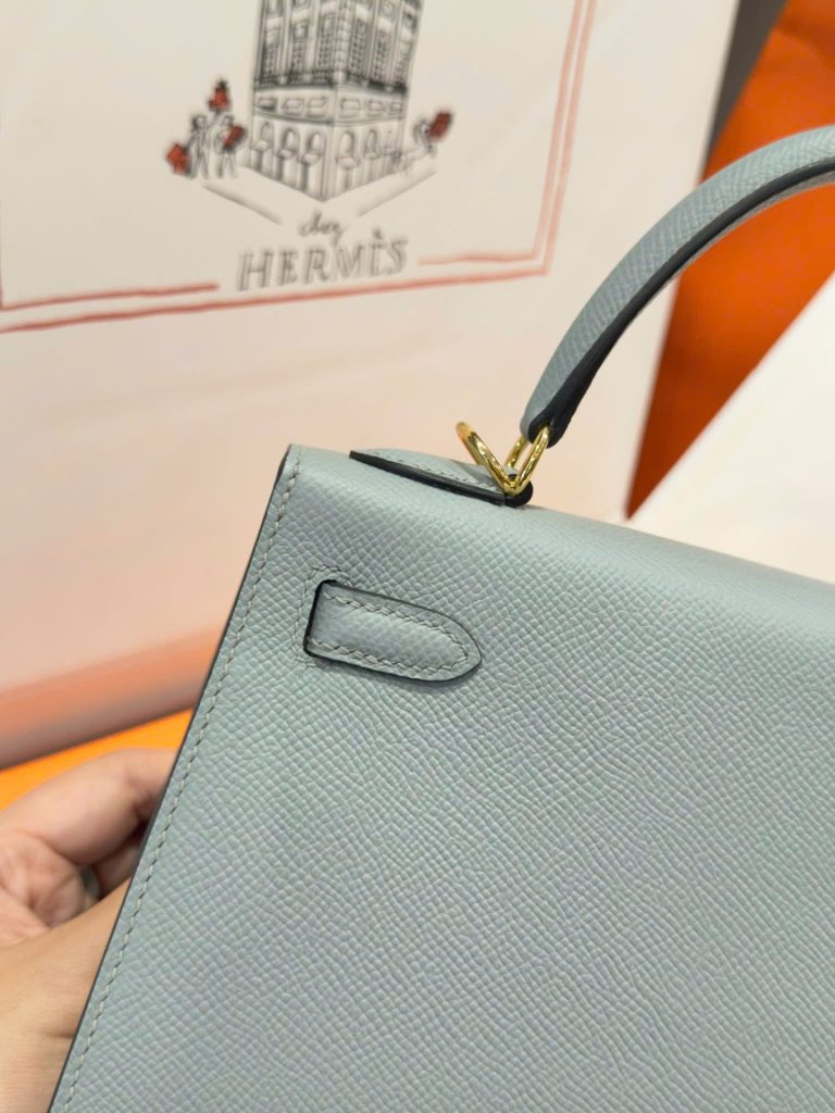 Túi Hàng Hiệu Hermes Kelly Like Auth Nữ Màu Xám Khoá Vàng 25cm (2)