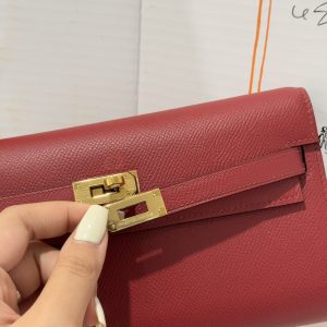 Túi Hermes Kelly Epsom Like Auth Nữ Màu Đỏ Khoá Vàng 20x10x5cm (2)