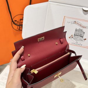 Túi Hermes Kelly Epsom Like Auth Nữ Màu Đỏ Khoá Vàng 20x10x5cm (2)