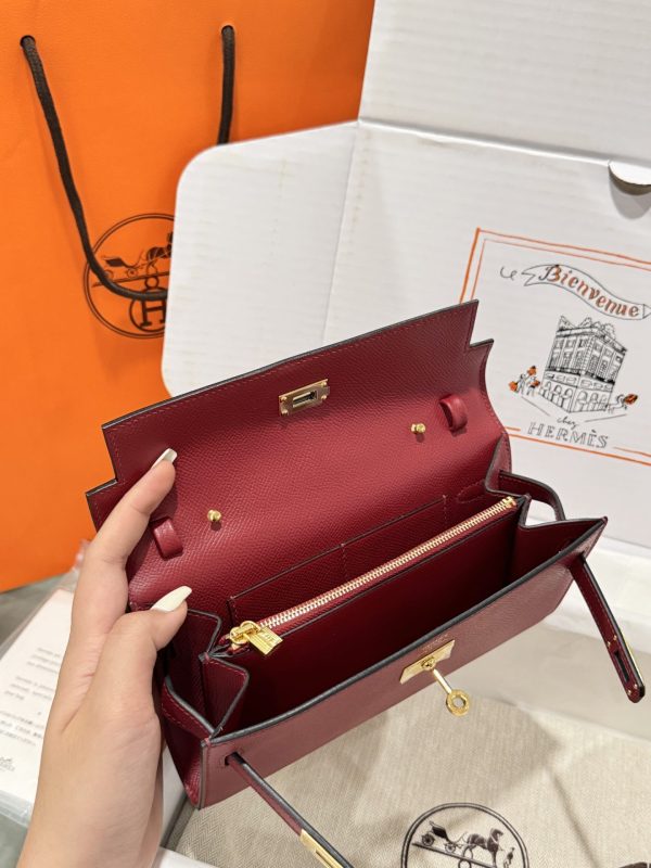 Túi Hermes Kelly Epsom Like Auth Nữ Màu Đỏ Khoá Vàng 20x10x5cm (2)