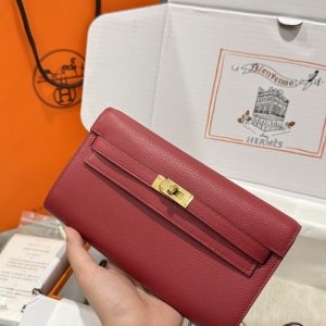 Túi Hermes Kelly Epsom Like Auth Nữ Màu Đỏ Khoá Vàng 20x10x5cm (2)