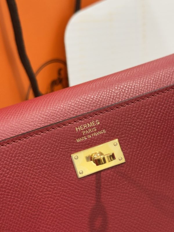 Túi Hermes Kelly Epsom Like Auth Nữ Màu Đỏ Khoá Vàng 20x10x5cm (2)