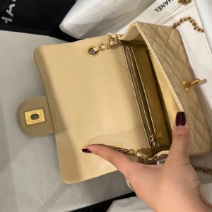 Túi Xách Chanel Classic Chuông Like Auth Màu Be Khoá Vàng 20cm (2)