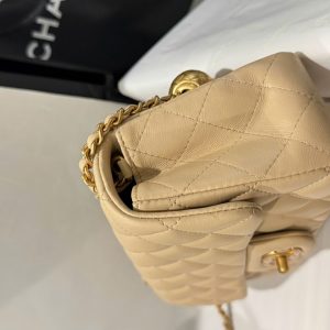 Túi Xách Chanel Classic Chuông Like Auth Màu Be Khoá Vàng 20cm (2)