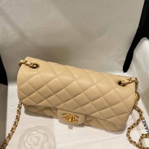 Túi Xách Chanel Classic Chuông Like Auth Màu Be Khoá Vàng 20cm (2)