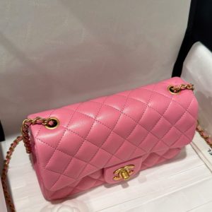 Túi Xách Chanel Classic Chuông Like Auth Nữ Da Thật Màu Hồng Đậm 20cm (2)