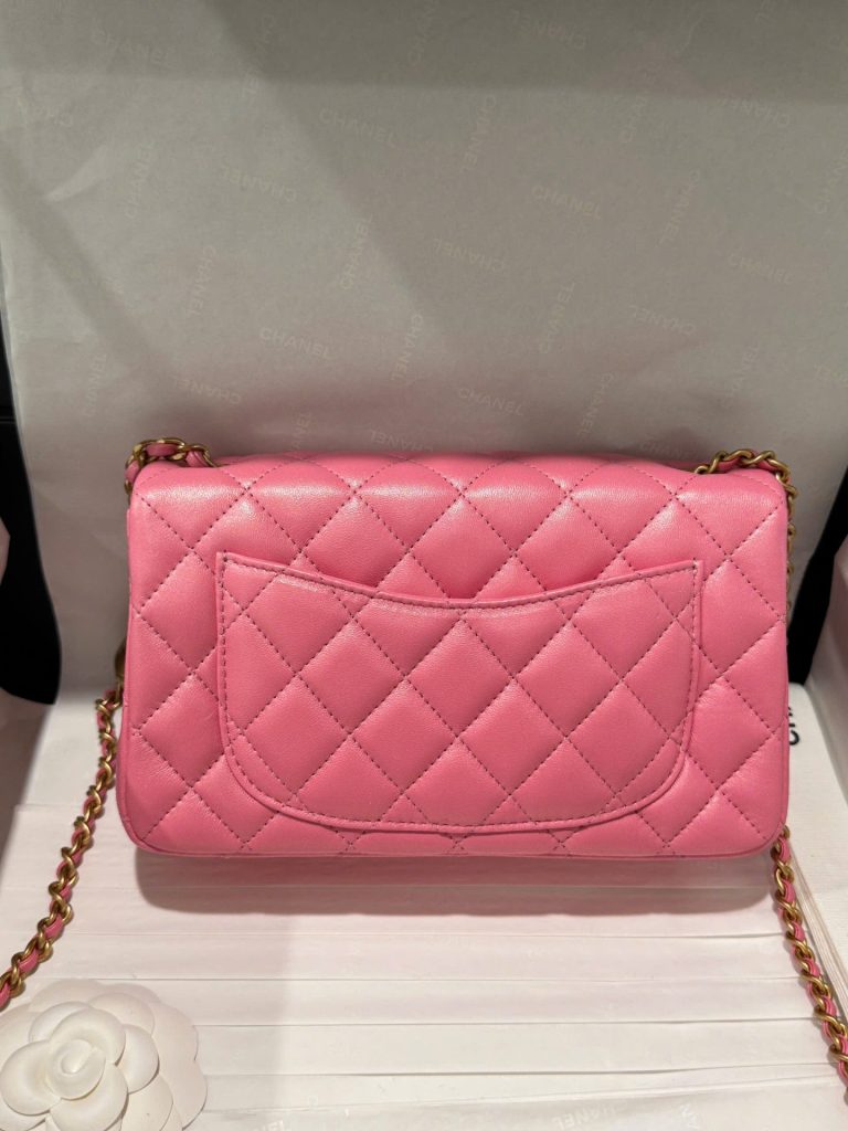 Túi Xách Chanel Classic Chuông Like Auth Nữ Da Thật Màu Hồng Đậm 20cm (2)