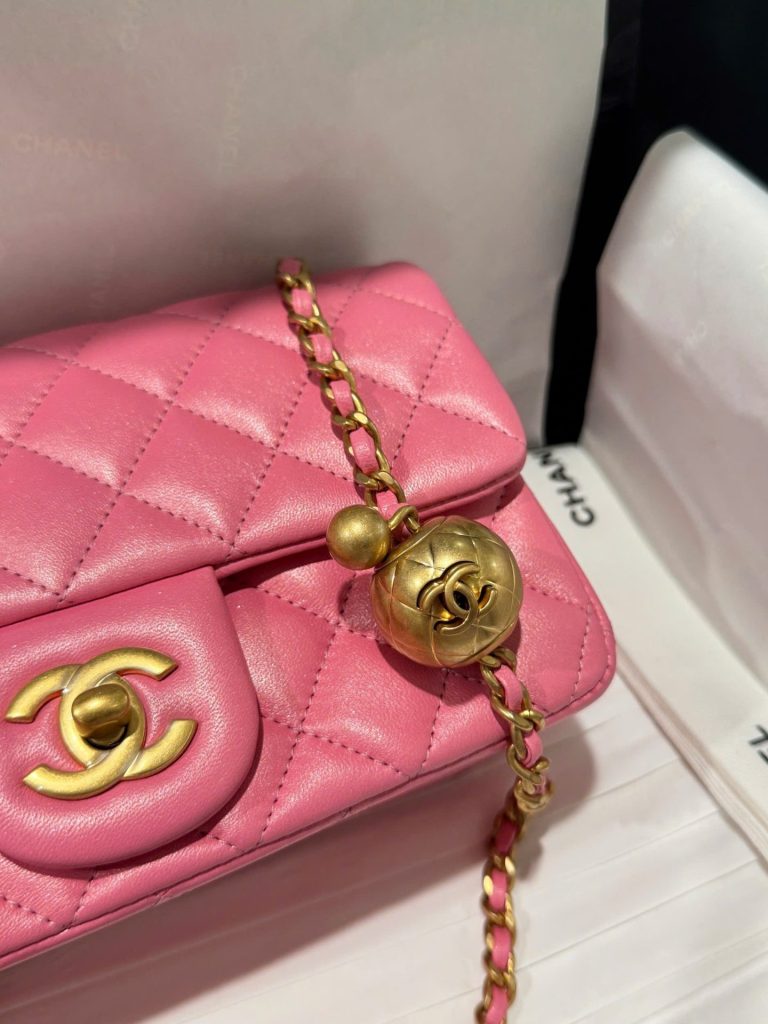 Túi Xách Chanel Classic Chuông Like Auth Nữ Da Thật Màu Hồng Đậm 20cm (2)