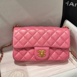 Túi Xách Chanel Classic Chuông Like Auth Nữ Da Thật Màu Hồng Đậm 20cm (2)