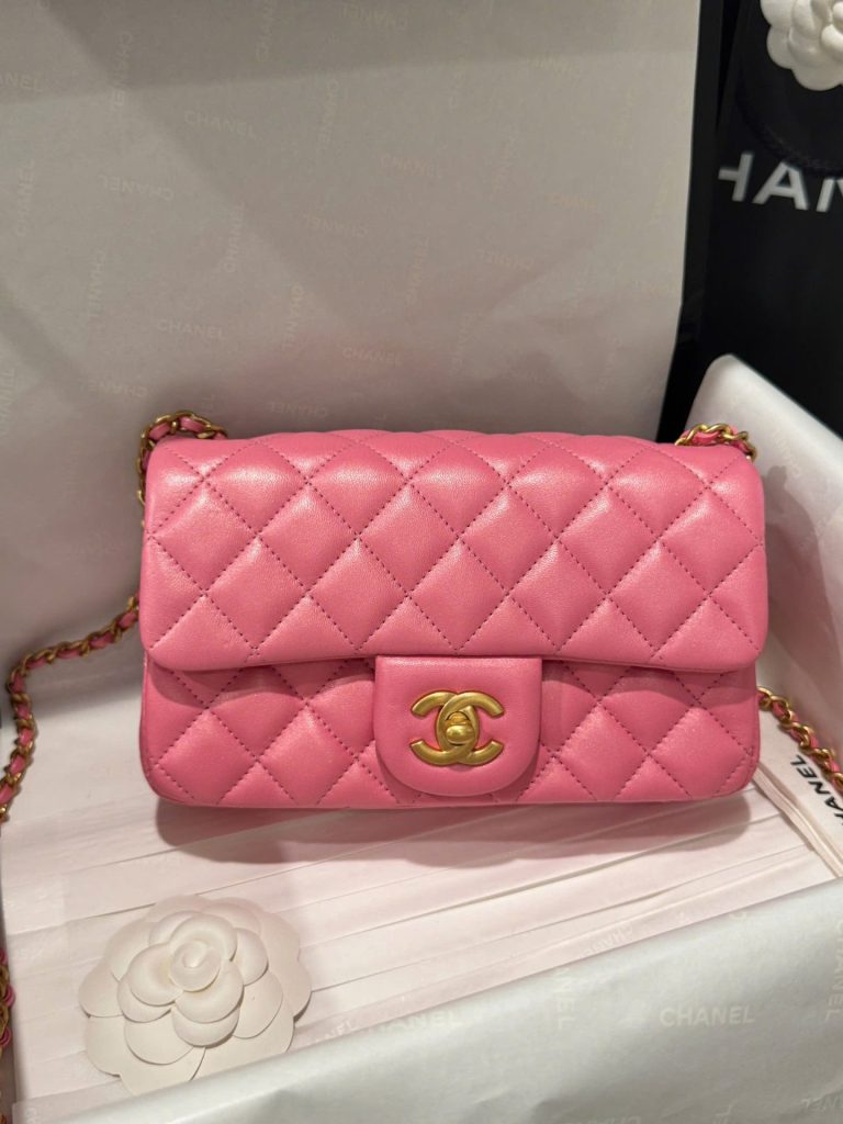 Túi Xách Chanel Classic Chuông Like Auth Nữ Da Thật Màu Hồng Đậm 20cm (2)