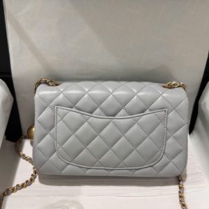 Túi Xách Chanel Classic Chuông Rep 11 Cao Cấp Nữ Da Thật Màu Xám 20cm (2)