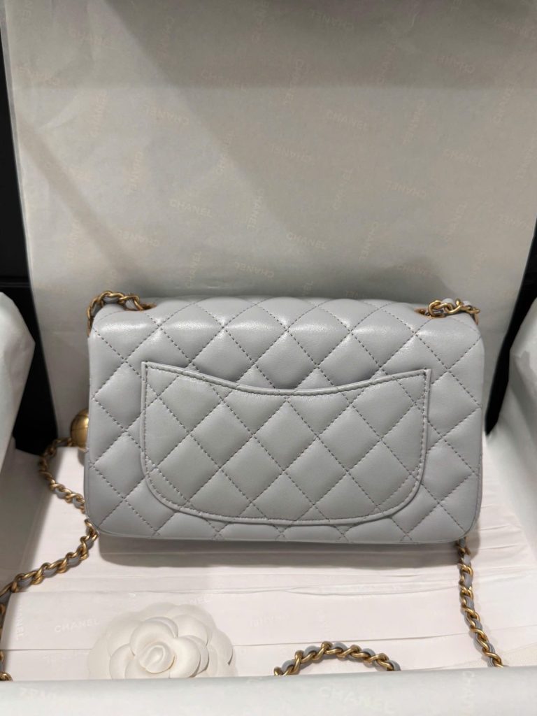 Túi Xách Chanel Classic Chuông Rep 11 Cao Cấp Nữ Da Thật Màu Xám 20cm (2)