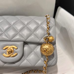 Túi Xách Chanel Classic Chuông Rep 11 Cao Cấp Nữ Da Thật Màu Xám 20cm (2)