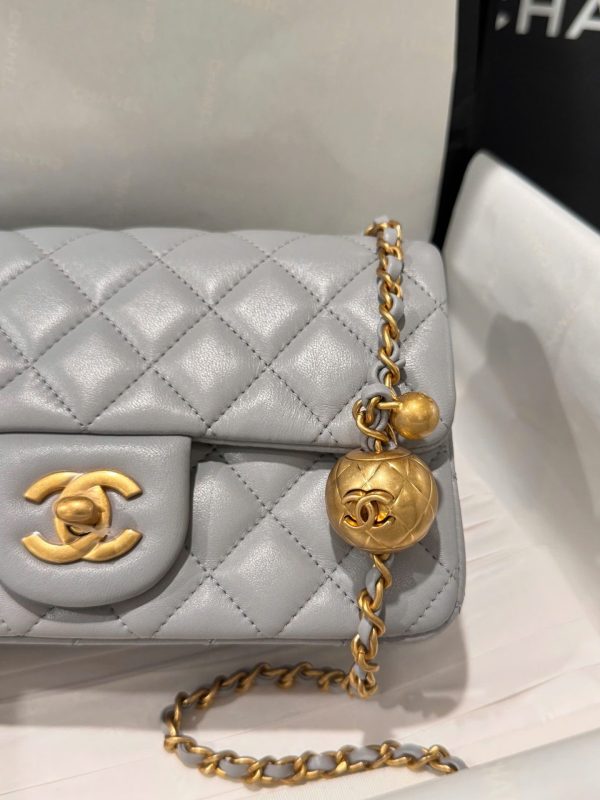 Túi Xách Chanel Classic Chuông Rep 11 Cao Cấp Nữ Da Thật Màu Xám 20cm (2)